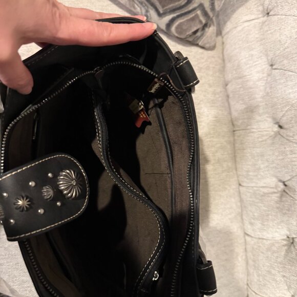 Trinity Ranch Genuine Leather Floral Tooled Purse (Black/Cream) - Picture 13 of 13